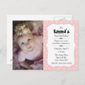 ピンクとホワイトの水玉模様小さな女の子誕生日 ポストカード (正面/裏面)