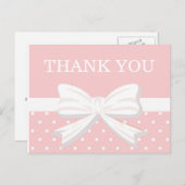 ピンクとホワイトの水玉模様&ボウ誕生日ありがとう ポストカード (正面/裏面)