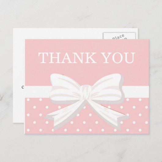 ピンクとホワイトの水玉模様&ボウ誕生日ありがとう ポストカード (正面/裏面)