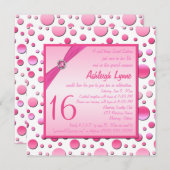 ピンクとホワイトの水玉模様Sweet sixteen招待状 招待状 (正面/裏面)