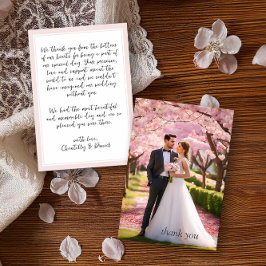 ピンクとホワイトの結婚式の写真 サンキューカード