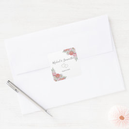 ピンクとホワイトの芍薬の結婚式 スクエアシール
