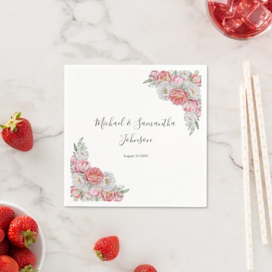 ピンクとホワイトの芍薬の結婚式 スタンダードカクテルナプキン (インサイチュ)