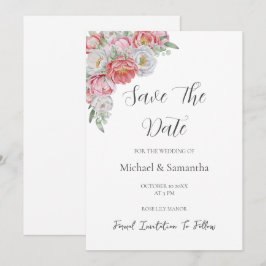 ピンクとホワイトの芍薬の結婚式 セーブザデート