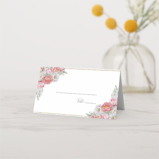 ピンクとホワイトの芍薬の結婚式 プレイスカード (裏面)