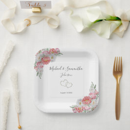 ピンクとホワイトの芍薬の結婚式 ペーパープレート
