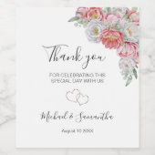 ピンクとホワイトの芍薬の結婚式 ワインラベル (シングルラベル)