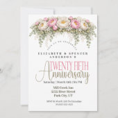 ピンクとホワイトの芍薬の結婚25周年記念 招待状 (正面)
