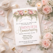 ピンクとホワイトの芍薬の結婚25周年記念 招待状