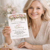 ピンクとホワイトの芍薬の60歳の誕生日 招待状
