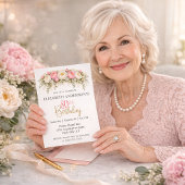 ピンクとホワイトの芍薬の80歳の誕生日 招待状
