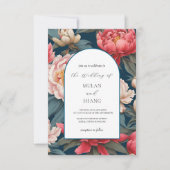 ピンクとホワイトの芍薬 オリエンタルウェディング 招待状 (正面)