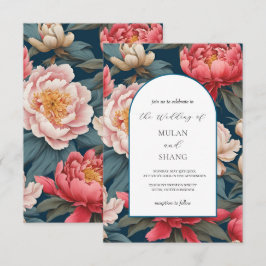 ピンクとホワイトの芍薬 オリエンタルウェディング 招待状