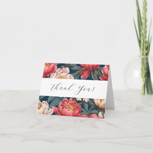 ピンクとホワイトの芍薬 オリエンタル サンクス カード (正面)