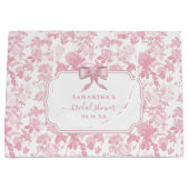 ピンクとホワイトの花のバラのシノワズリーブライダルシャワー ラージペーパーバッグ (正面)