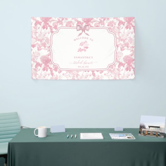 ピンクとホワイトの花のバラのシノワズリーブライダルシャワー 横断幕 (トレードショー)