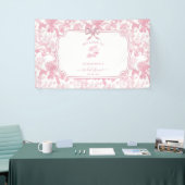 ピンクとホワイトの花のバラ チャイナ風 ブライズシャワー 横断幕 (トレードショー)