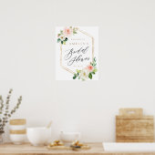 ピンクとホワイトの花のブライダルシャワー ウェルカムサイン ポスター (キッチン)