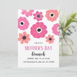 ピンクとホワイトの花の母の日ブランチ招待状 招待状