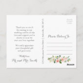 ピンクとホワイトの花の結婚式お礼はがき ポストカード (裏面)