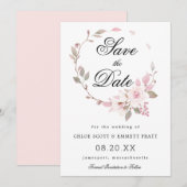 ピンクとホワイトの花の結婚式 セーブザデート (正面/裏面)