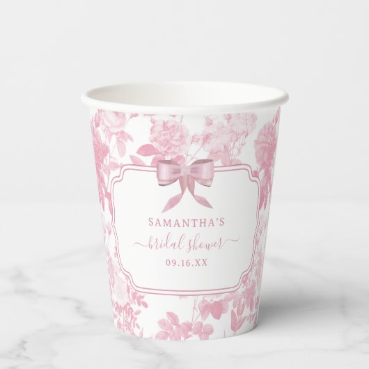 ピンクとホワイトの花の薔薇 チャイナペイント ブライダルシャワー 紙コップ (裏面)