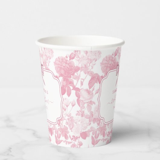 ピンクとホワイトの花の薔薇 チャイナペイント ブライダルシャワー 紙コップ (右)