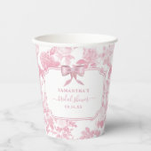 ピンクとホワイトの花の薔薇 チャイナペイント ブライダルシャワー 紙コップ (正面)