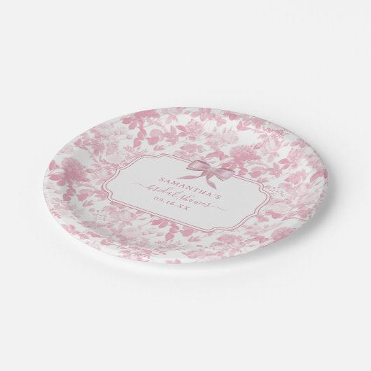 ピンクとホワイトの花の薔薇 チャイナ風 ブライダルシャワー ペーパープレート (アングル)