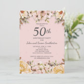 ピンクとホワイトの花の50周年結婚記念パーティー 招待状 (スタンド正面)