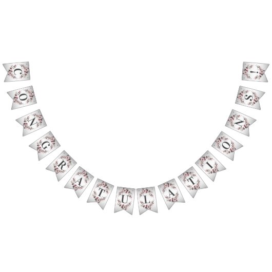 ピンクとホワイトの花柄のバンティング フラッグ (全)