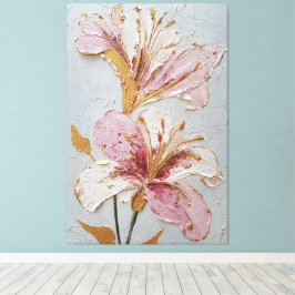 ピンクとホワイトの花柄 テクスチャー アブストラクト ウォール アート キャンバスプリント