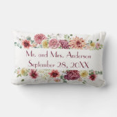 ピンクとホワイトの花柄 名前と結婚日を入れたオーダーメイド ランバークッション (裏面)