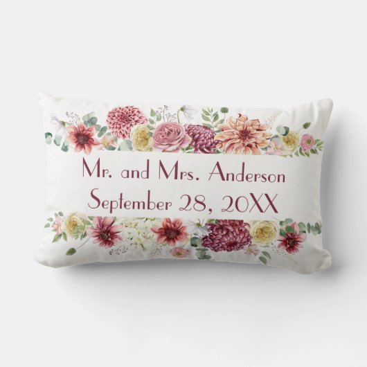 ピンクとホワイトの花柄  名前と結婚日を入れたオーダーメイド ランバークッション (裏面)