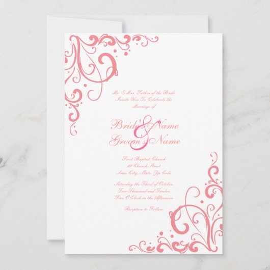 ピンクとホワイトの花開き結婚式招待状 招待状 (正面)