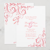 ピンクとホワイトの花開き結婚式招待状 招待状 (正面/裏面)