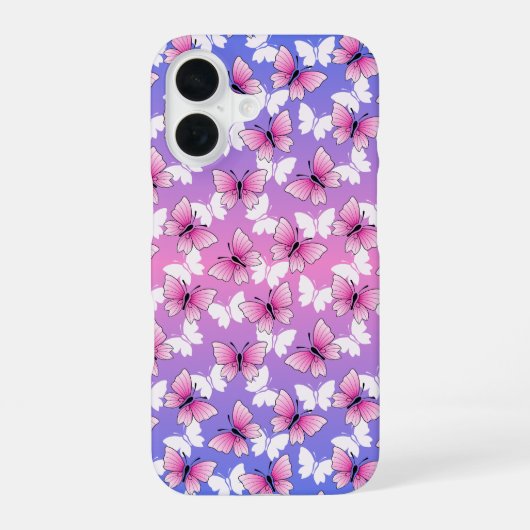 ピンクとホワイトの蝶々 スマホケース iPhone 16ケース (裏面)