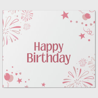 ピンクとホワイトの遊び心のある誕生日 ラッピングペーパー