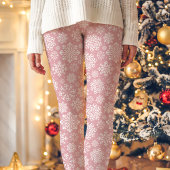 ピンクとホワイトの雪の結晶模様のクリスマス レギンス