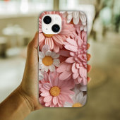 ピンクとホワイトの3Dデイジー花 Case-Mate iPhoneケース