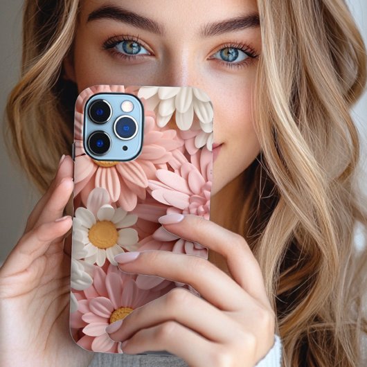 ピンクとホワイトの3Dデイジー花 Case-Mate iPhoneケース