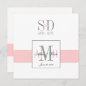 ピンクとホワイトのSave the Date ウェディングアナウンスメント セーブザデート (正面/裏面)