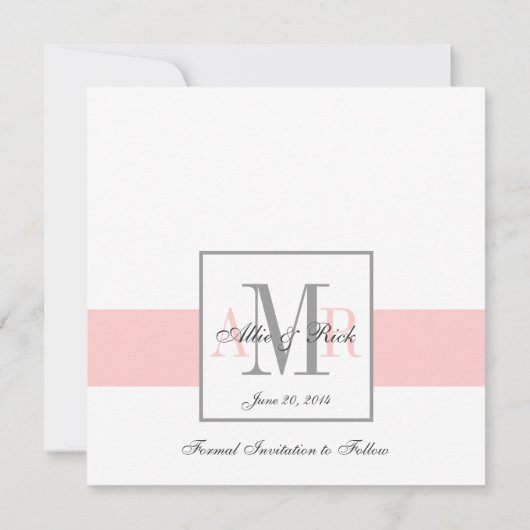 ピンクとホワイトのSave the Date ウェディングアナウンスメント セーブザデート (裏面)