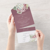 ピンクとホワイトウォーターの色あじさい花オン赤面 オールインワン招待状 (貼ってはがせる)