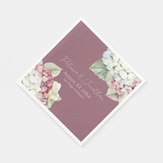 ピンクとホワイトウォーターの色あじさい花オン赤面 スタンダードランチョンナプキン (角)