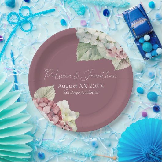 ピンクとホワイトウォーターの色あじさい花オン赤面 ペーパープレート (パーティー)