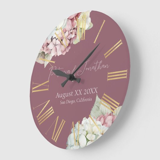 ピンクとホワイトウォーターの色あじさい花オン赤面 ラージ壁時計 (傾斜)