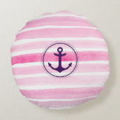 ピンクとホワイトウォーターの色のトレンディーいかり ラウンドクッション (裏面)