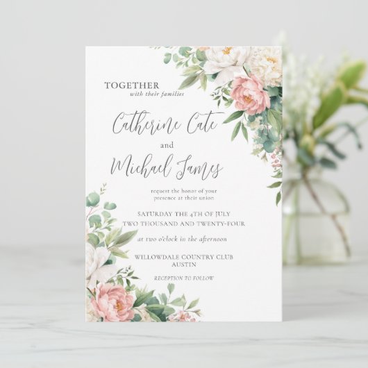 ピンクとホワイトウォーターの色のフローラ結婚ズ 招待状 (スタンド正面)