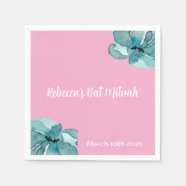 ピンクとホワイトウォーター色のフローラバルミツワー スタンダードカクテルナプキン